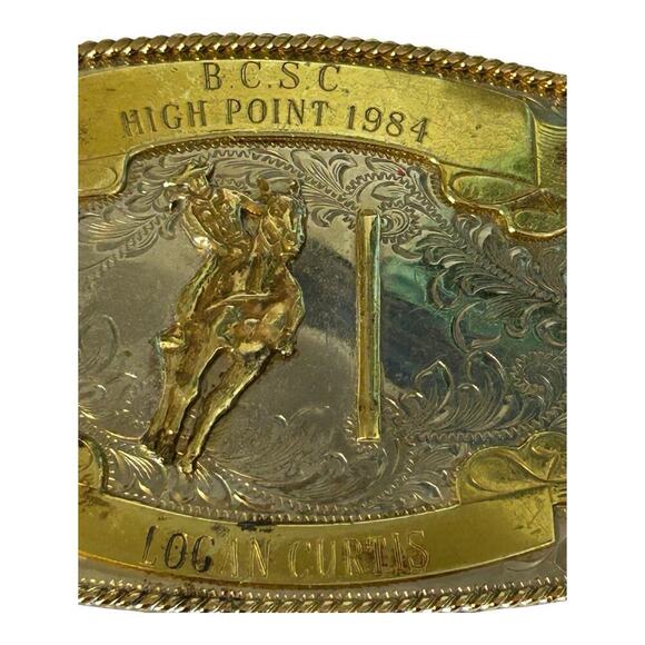 Montana Silversmiths 1984 Pole Bending Trophy Belt Buckle With Name Cowgirl main image 10